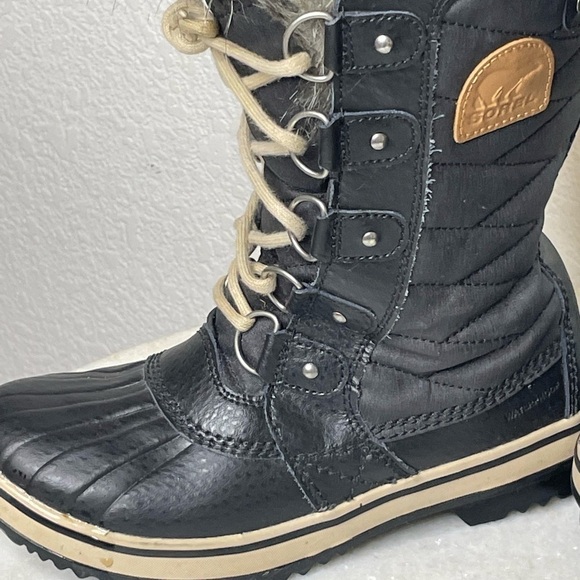 SOREL boots leather fur lined Tofino II waterproof sz 6 EU 37 black canv… - Picture 10 of 11